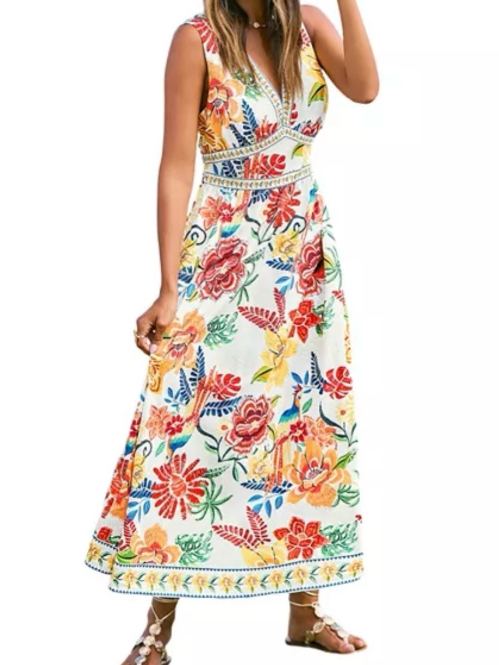 CUPSHE Womens Floral Summer Maxi Dress V Neck